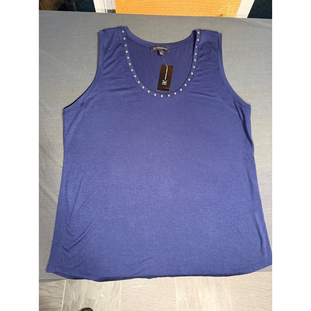 INC International Concepts Womens XL Navy Blue Studded Scoop Neck Tank Top NWT